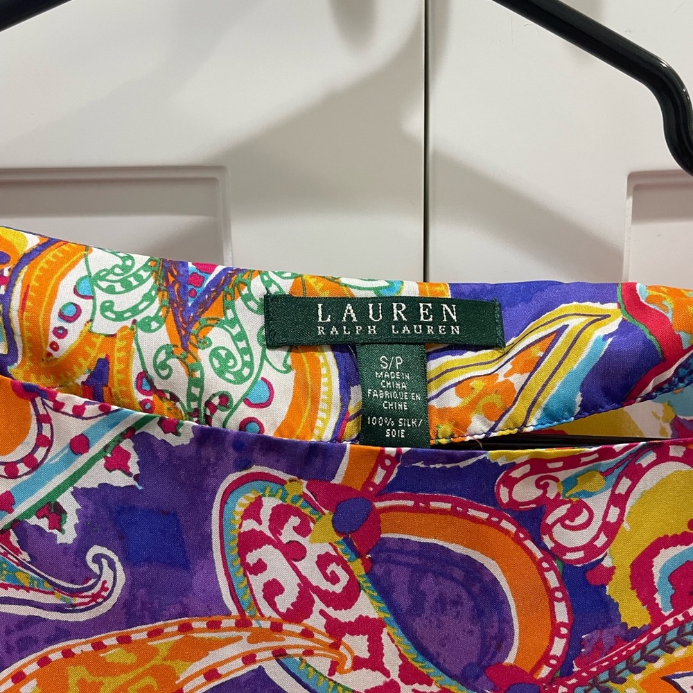 Fun Bright Patterned Ralph Lauren Silk Blouse - image 4